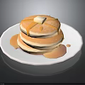 Golden Stack of Freshly Made Pancakes Drizzled With Syrup On White Plate