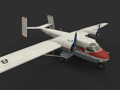 Twin Engine Aircraft With White Red Livery CC001 And Wing Number 8 3d model