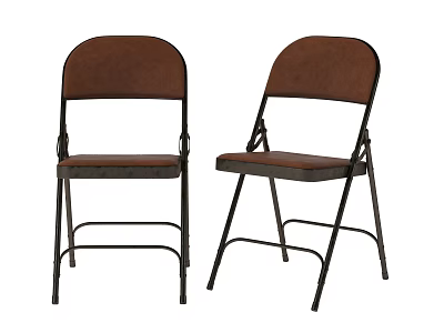 Folding Dining Chairs with Brown Upholstered Seats and Black Metal Frames 3d model