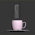 Pink Ceramic Cup With Saucer Spoon And Steam From Hot Dark Liquid