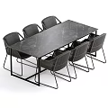 Modern Minimalist Rectangular Dining Table Set With Marble Top And Six Gray Chairs Metal Frame 3d model