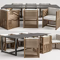 Modern Wooden Table and Chair Set with Backrests and Comfortable Seat Cushions