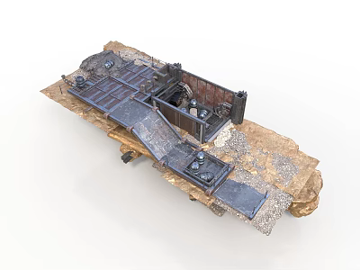 Industrial Mechanical Equipment Rusted Metal Structure Platform Frame And Wheels 3d model