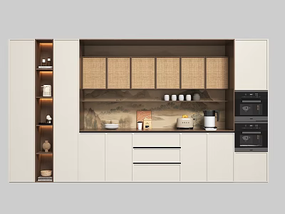 Modern Wine Cabinet In Kitchen With Storage Shelves And Glass Doors Design 3d model