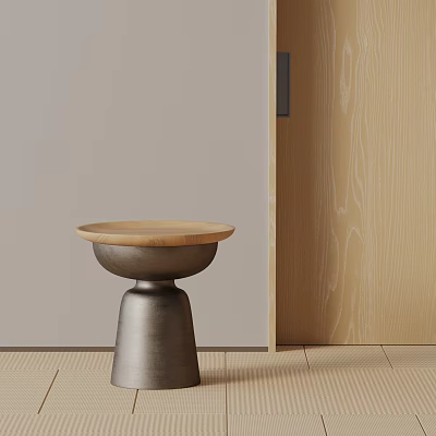 Modern Round Wooden Top Metal Base Side Table for Living Room Interior 3d model