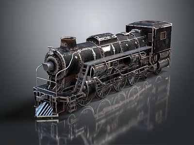 Vintage Steam Train 3D Model With Metallic Texture Retro Design And Reflective Surface 3d model