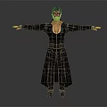 3D Rendered Character In Black Long Coat With Mask And Outstretched Arms Standing Pose