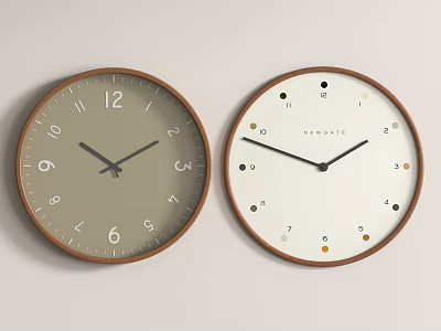 Two Stylish Wall Clocks With Wooden Frames And Unique Dials 3d model
