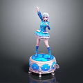 Anime Game Character Statue with Silver Hair Blue Outfit Raised Hand and Decorative Base