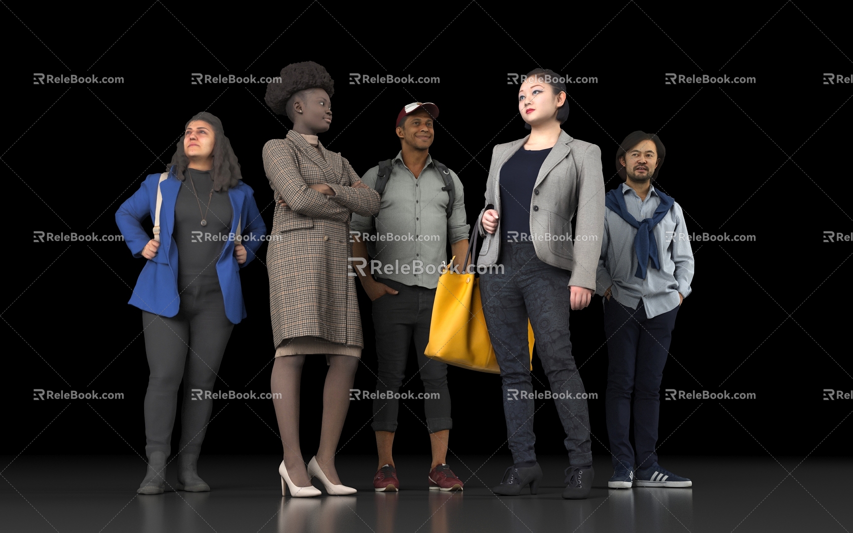 Black Foreigner Asian Backpack Luggage Tourists Play Skirt Exchange Dialogue Scene Photo Passers-by City 3d model