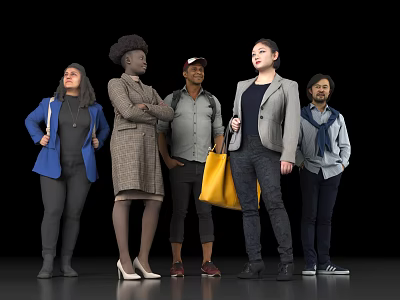 Group of Diverse People Standing Together With Various Clothing Styles On Black Background 3d model
