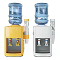 Modern Water Dispensers In Black White Yellow Silver With Blue Bottles And Water Taps