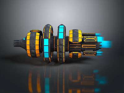 Futuristic Spacecraft Design With Yellow Black Segments And Blue Thrusters 3d model
