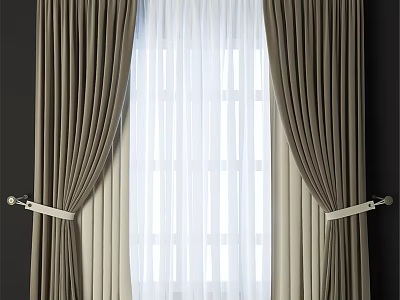 Elegant Brown Curtains With White Sheer Panels And Curtain Tiebacks 3d model