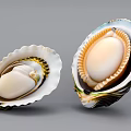 Open Abalone Shells Displaying Inner Soft Body And Iridescent Edge Details On Gray Background 3d model