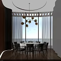 Private Dining Box With Round Table Chairs Pendant Light And Sea View Through Large Windows