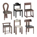 Various Design Dining Chairs With Wooden Frames And Different Seat Materials 3d model