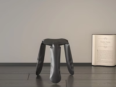 Modern Minimalist Stool With Black Design Gray Wall Dark Wooden Floor And Open Book 3d model