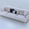 Modern White Three-Seater Sofa With Grey And Black Decorative Pillows 3d model