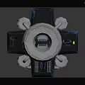 Industrial Mechanical Equipment With Circular Top Metal Legs And Yellow Warning Stripes