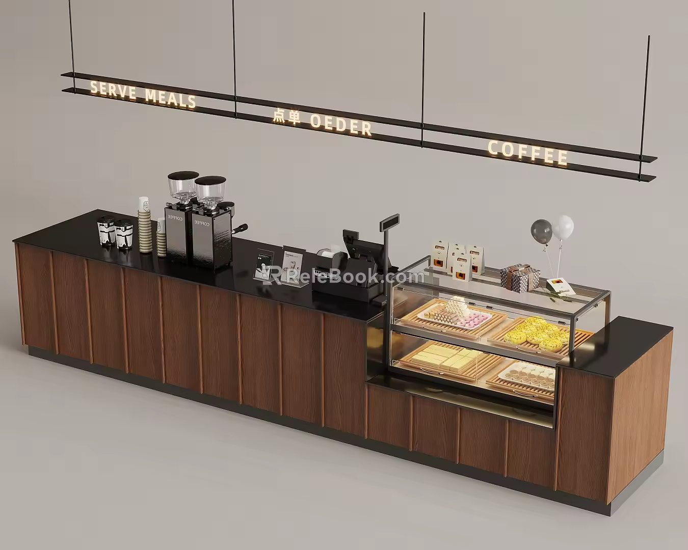 Modern Industrial Style Cafe Dining Area Single Level Cashier Front Desk 3d model