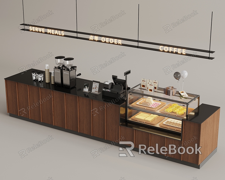 Modern Industrial Style Cafe Dining Area Single Level Cashier Front Desk model