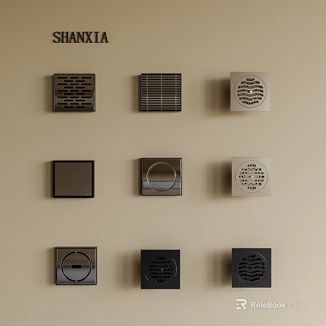 Various Wall Mounted Ventilation Grilles With Different Patterns And Metal Finishes 3d model