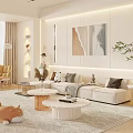 Modern Living Room With L Shaped Sofa Coffee Tables Decorative Art And Area Rug