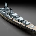 Detailed Naval Battleship 3D Model with Turrets and Upper Deck Structure