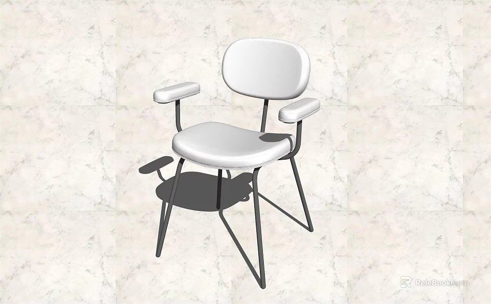Modern White Leisure Chair With Armrests And Black Metal Legs Against Marble Texture Background 3d model 