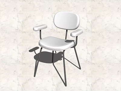 Modern White Leisure Chair With Armrests And Black Metal Legs Against Marble Texture Background 3d model
