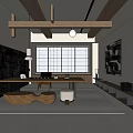 Traditional Japanese Tea Room Interior With Wooden Beams Shoji Doors And Tea Table