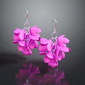 Pink Petal Shaped Earrings With Silver Hooks And Dainty Chain Design
