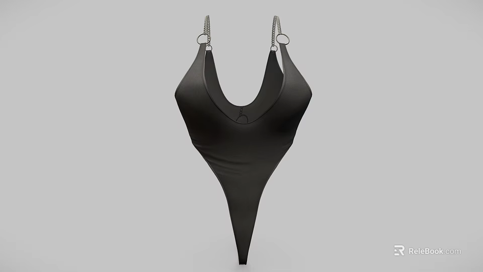 Stylish Black Fitted Bodysuit With Spaghetti Straps And Metal Rings 3d model 
