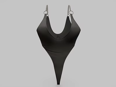 Stylish Black Fitted Bodysuit With Spaghetti Straps And Metal Rings 3d model