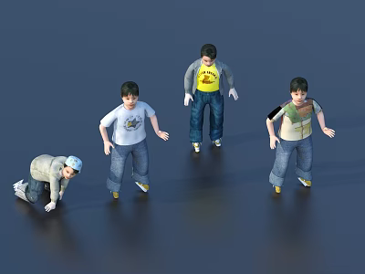 Multiple People In Casual Clothing With Various Standing And Bending Poses On Dark Background 3d model