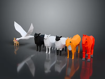 Colorful Origami Style Animal Figurines Arranged In Various Types And Sizes 3d model