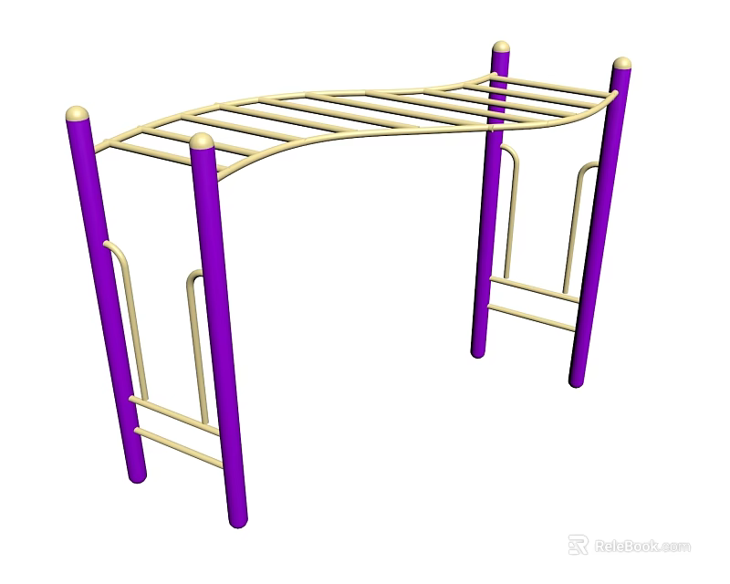 Outdoor Sports Equipment With Purple Posts Yellow Curved Bars For Fitness Training Exercises 3d model 