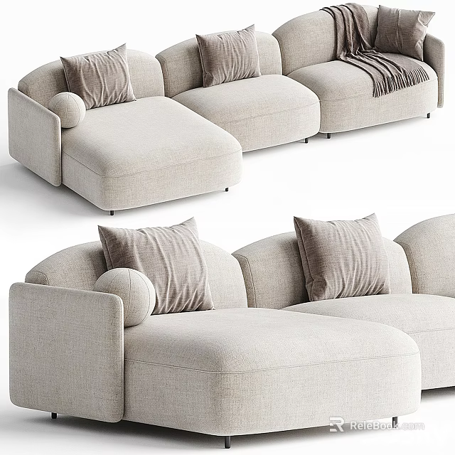 Modern Multi person Sofa With Beige Upholstery And Decorative Cushions Design 3d model 