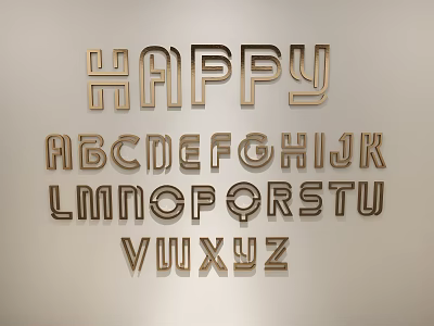 Golden Happy Word and Alphabet Letters Wall Decor Hanging for Home Decoration 3d model