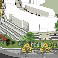 Modern Commercial Landscape Design With Steps Greenery Trees And Pedestrian Open Spaces
