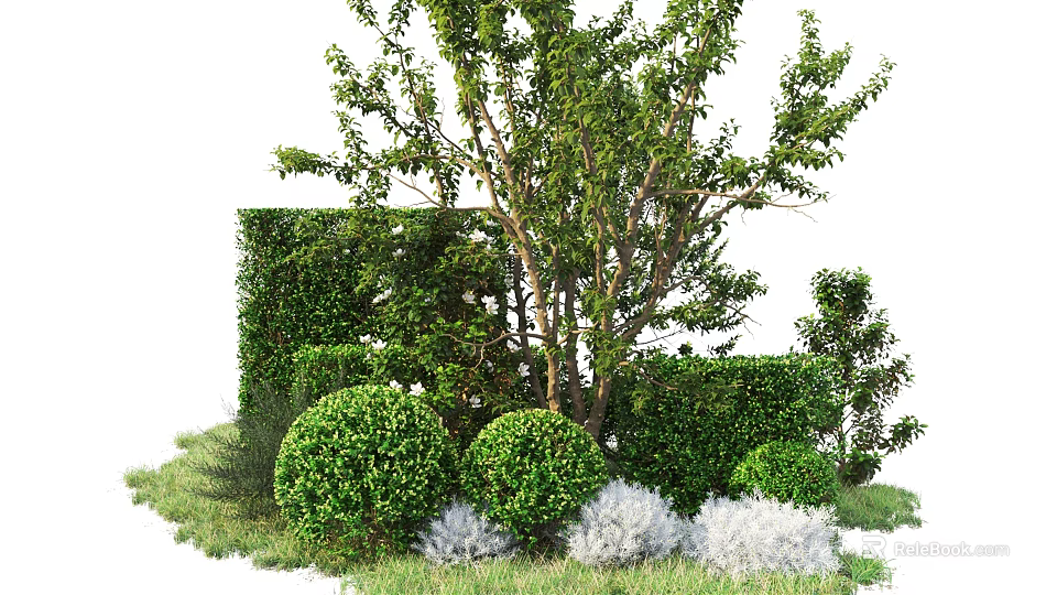 Well Trimmed Shrubs In Various Shapes With Green Foliage And Garden Landscape Plants 3d model 