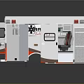 White Ambulance Rear View With Open Doors And Interior Medical Equipment Seats