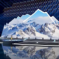 Event Stage With Snow Mountain Backdrop Blue Lighting And Reflections 3d model