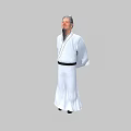 Ancient Style Game and Movie Character Elder with White Robe Long Beard and Black Belt