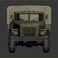 Military Green Six Wheel Utility Vehicle With Canvas Covered Cargo Bed