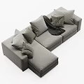 Gray Sectional Sofa With Multiple Cushions And Throw Blanket Modern Design 3d model