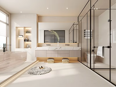 Modern Bathroom Design With Freestanding Bathtub Marble Vanity And Glass Shower Enclosure 3d model