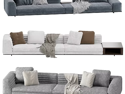 Modern Grey Sectional Sofa With Decorative Pillows And Soft Throw Blanket 3d model