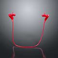 Stylish Red In-ear Wired Headphones With Glossy Surface And Dark Background Reflection 3d model